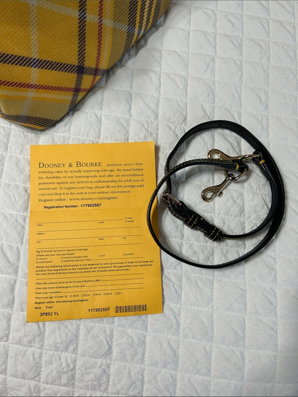 Dooney & Bourke Yellow Plaid Drawstring Bucket Bag with Black Trim - Picture 7 of 7